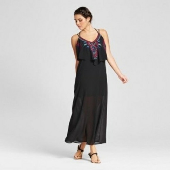 Xhilaration Dresses & Skirts - NWT Boho Embroidered Maxi Dress Black Sz SMALL